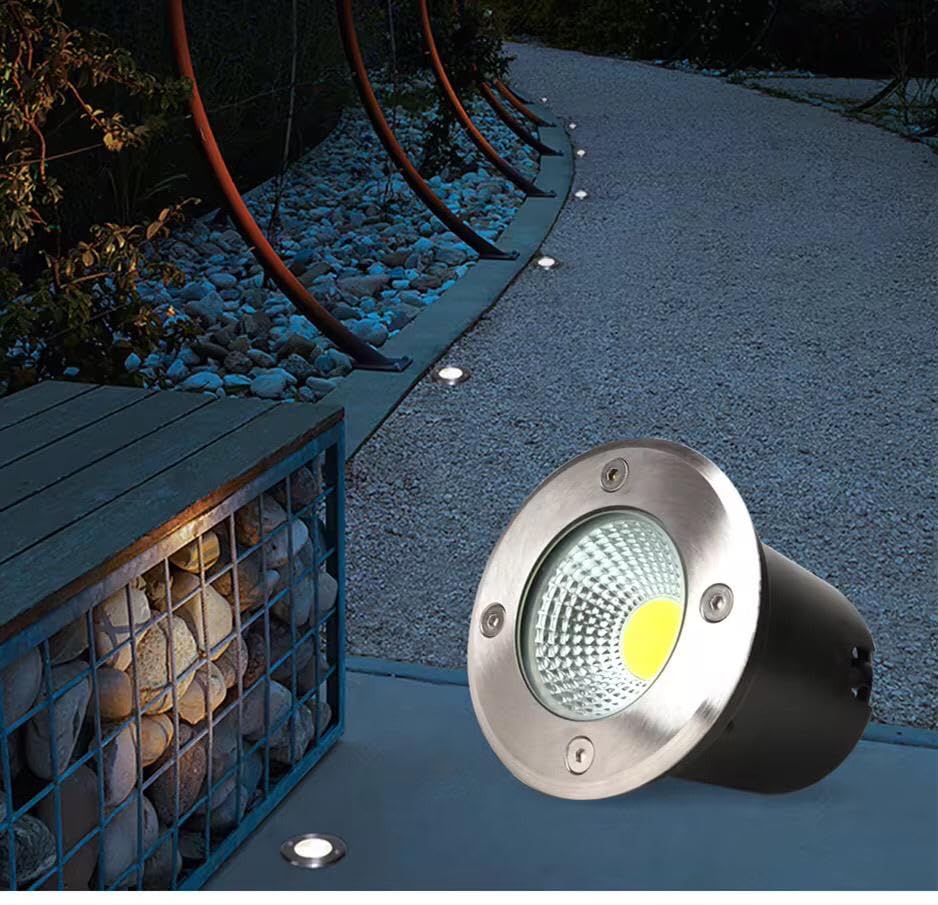 AHUJA INTERNATIONAL Ground Burial Outdoor Path Light Stainless Steal Plate Aluminum Body 220V Direct IP65 Underground Light Buried Recessed Floor Outdoor Lamp Warm White ,2 Year Warranty