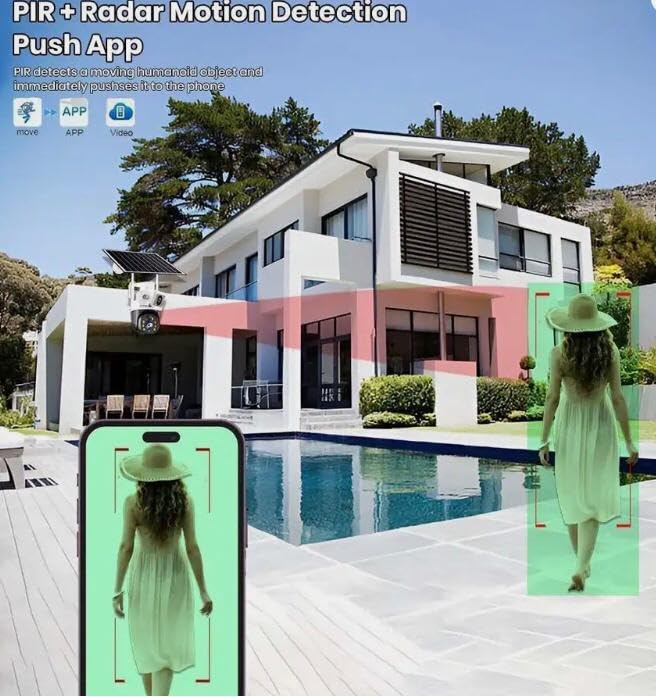 AHUJA INTERNATIONAL Eye SIM Double Camera CCTV Camera 5MP+5MP Dual Lens 4G/5G SIM Enabled Wireless Security Camera 360° Night Vision Human Detection 2-Way Audio V380 Pro App IP66 10000mAh Battery