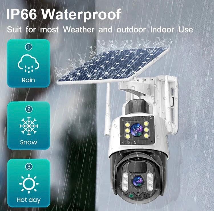 AHUJA INTERNATIONAL Eye SIM Double Camera CCTV Camera 5MP+5MP Dual Lens 4G/5G SIM Enabled Wireless Security Camera 360° Night Vision Human Detection 2-Way Audio V380 Pro App IP66 10000mAh Battery