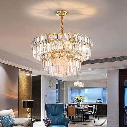 Ahuja International New Design Modern Clear Crystal Pendant Light Golden Chandelier for Banquet Hall Living Room Villa Dining Room