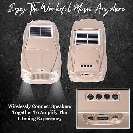 Ahuja International Luxury car Stereo Speaker, Solar Powered, Colorful Mini Bluetooth Speaker Car Shape, USB Compatible, Headlight Works as pet The Music Played Car