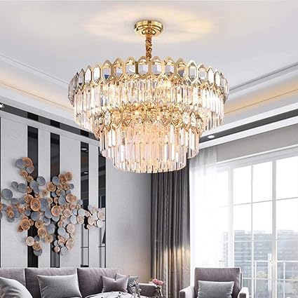 Ahuja International New Design Modern Clear Crystal Pendant Light Golden Chandelier for Banquet Hall Living Room Villa Dining Room