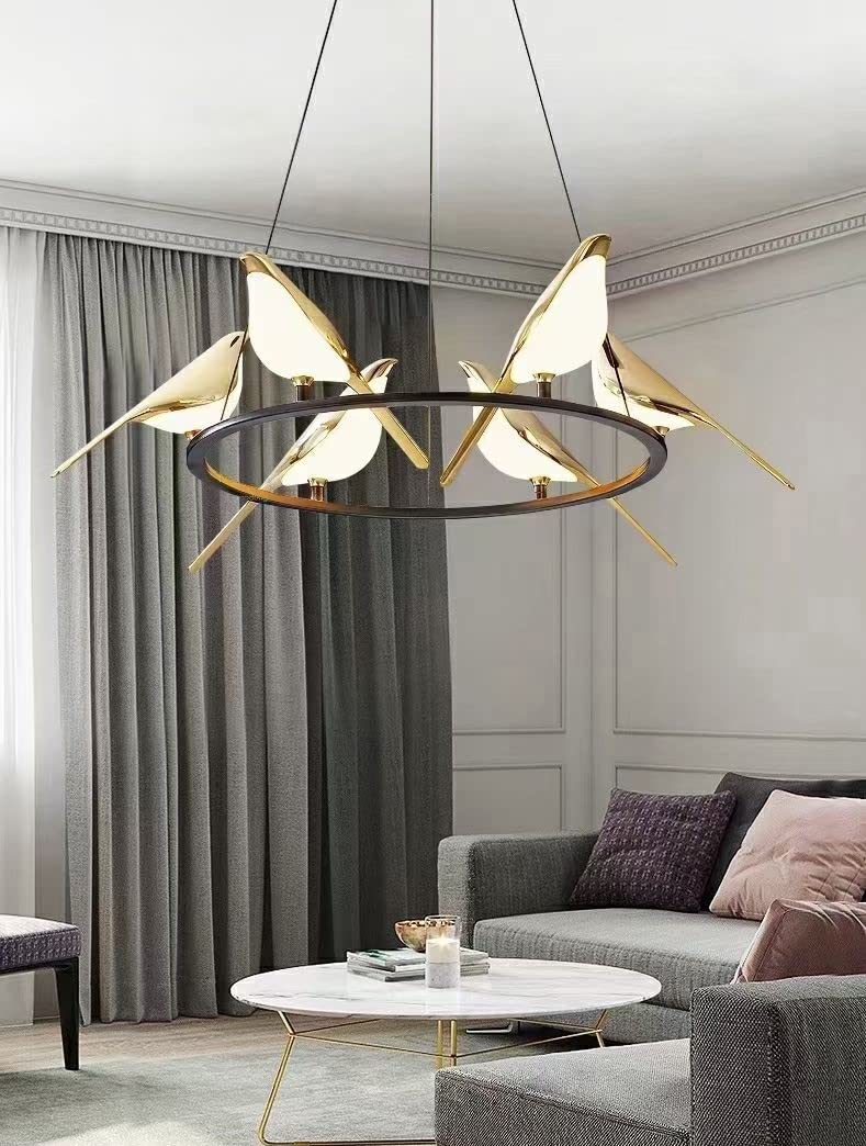 AHUJA INTERNATIONAL LED 5-LIGHT BIRD GOLD HANGING PENDANT CEILING LIGHT - WARM WHITE