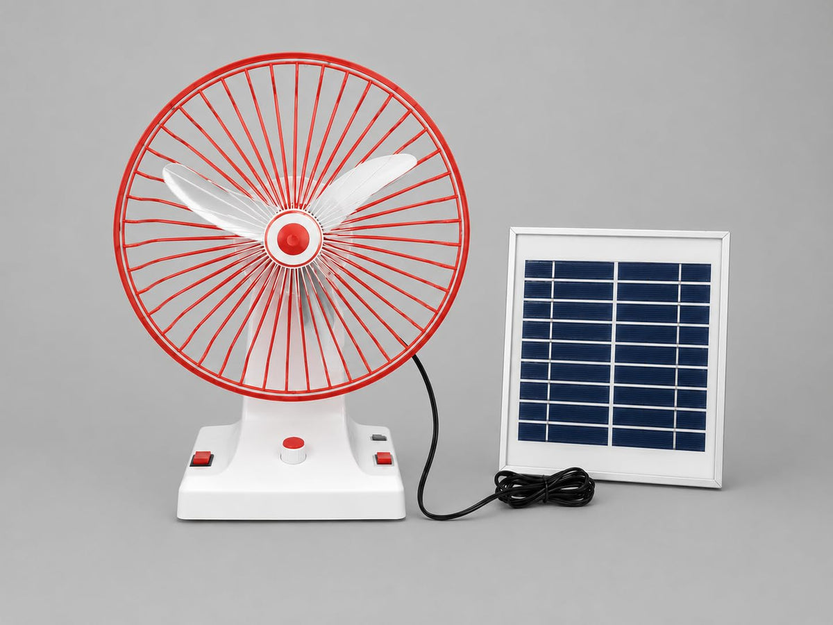 AHUJA INTERNATIONAL Super Fan Solar Rechargeable Table Fan with Solar Panel 3-Blade Ultra High-Speed Portable Fan USB Up to 6 Hours Backup Indoor Outdoor Travel Camping Emergency Use Pack of 1