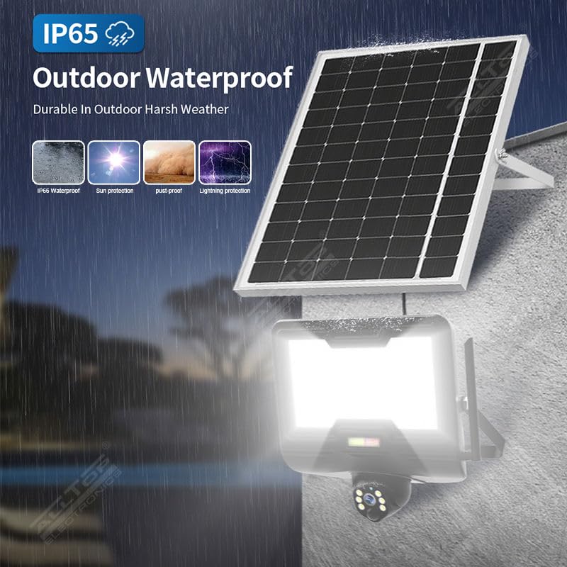Ahuja International Yodha WiFi Solar CCTV with 150W Solar Flood Light, 5MP FHD PTZ Security Camera, Human Detection, Two-Way Audio, Night Vision, 360° Rotation, IP66 V380 Pro App, 256GB SD Support