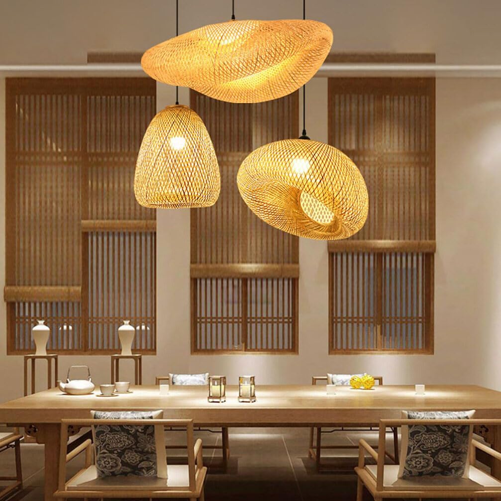 AHUJA INTERNATIONAL Bamboo Pendant Lights Weaving Bamboo Lamp, Rattan Lamp Shade Pendant Lamp Shade Hanging Lamp Shades Ceiling Light Decor Bamboo Woven Ceiling Lights