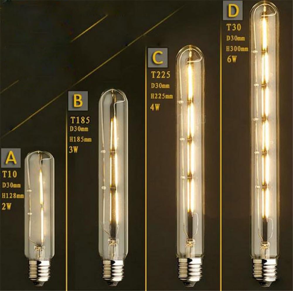 AHUJA INTERNATIONAL T185 Led Vintage Retro Edison Bulbs, 4W Vintage LED Filament Bulbs, E26, E27 Base Warm White LED Linear Tubular Filament Lights 7 inch Clear Glass Lamps