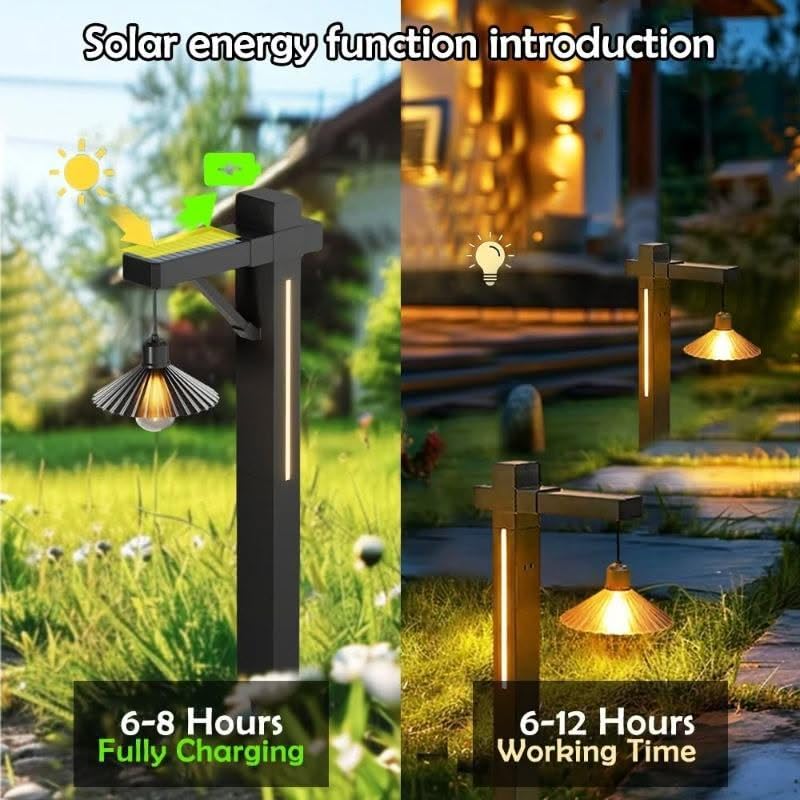 AHUJA INTERNATIONAL Solar Bollard Crown Solar Light Vintage Solar Pathway Lights Waterproof Lantern Inspired Design Black Garden Light