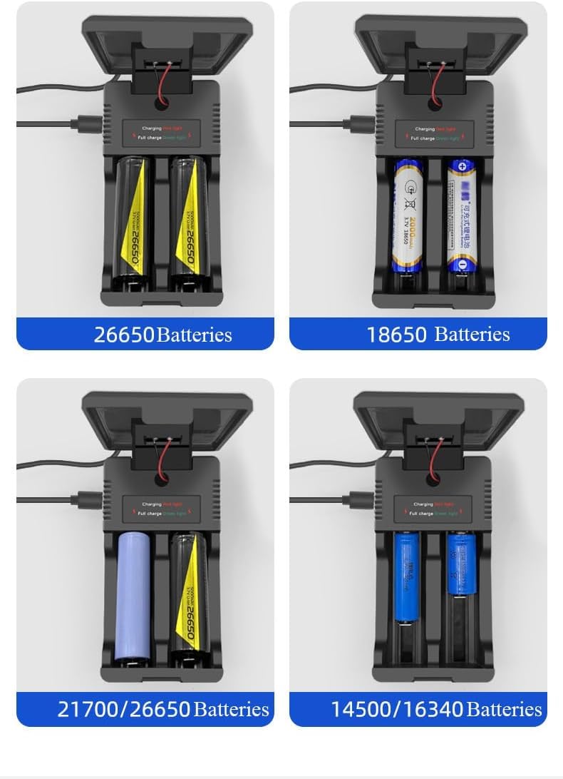 Ahuja International Solar Universal Dual Battery Charger Case Box,Battery Charger Multi Munctional Type C Intelligent Lithium Battery Holder for 26650,21700,18650,18500,16340,14500 Battery Boxs
