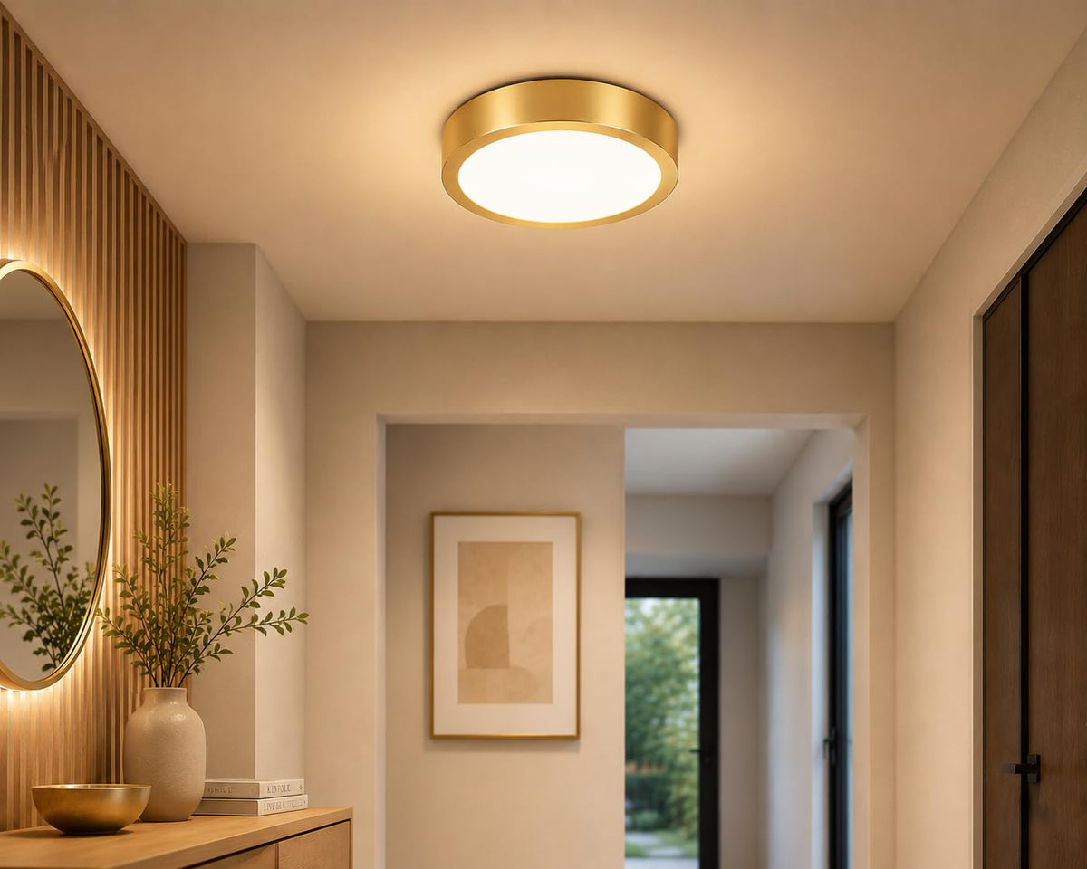 AHUJA INTERNATIONAL Modern Deco Surface Ceiling Light 3W Brass Finish Aluminum Decorative Indoor Lighting Fixture for Living Room, Bedroom, Hallway, Hotel & Home Décor Warm White Pack of 1