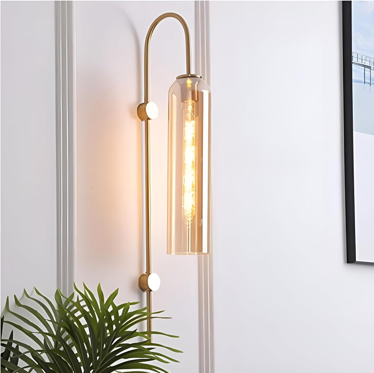AHUJA INTERNATIONAL Luxury Modern Glass Wall Light with Metal Finish Decorative Indoor Wall Lamp for Bedroom, Living Room, Hotel & Cafe, Bar Warm Ambient Lighting Bulb Not Included , Amber Glass Pack of 1