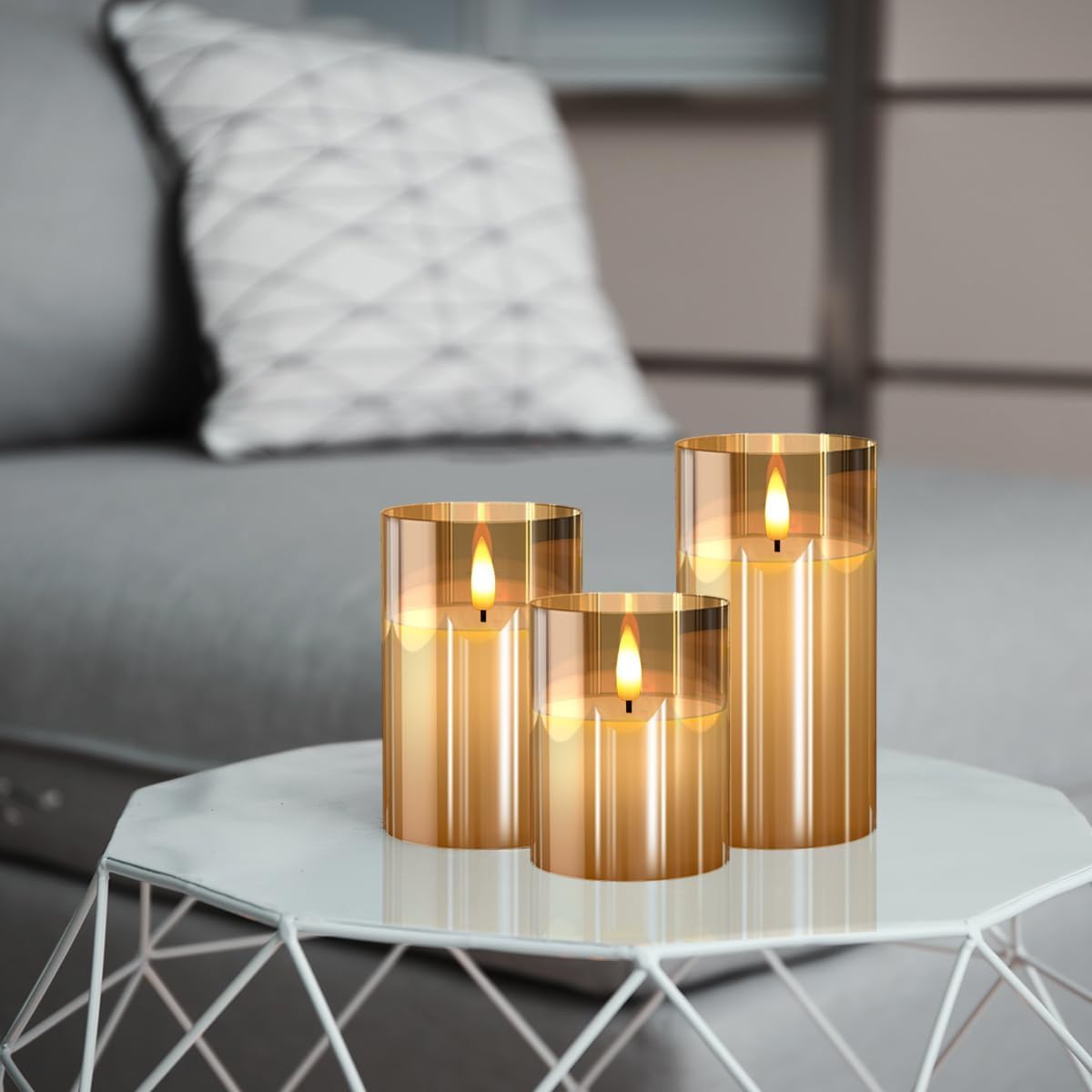 Ahuja International basics Flameless LED Candles with Remote Controller & Timer | Golden Acrylic Fiber Glass | Set of 3 | (Golden)