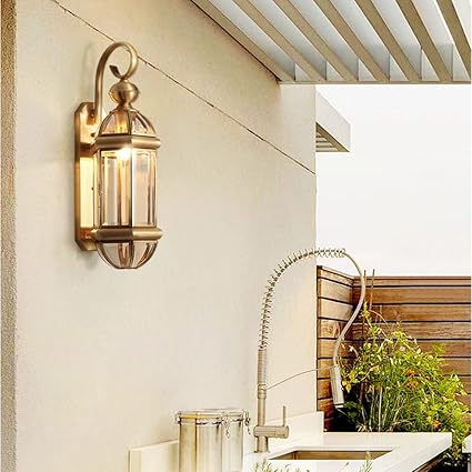 Ahuja International Waterproof Wall Light – Brass Exterior Light with Clear Glass for Outdoor Areas: Porch, Entry, Patio, Restaurant and Balcony