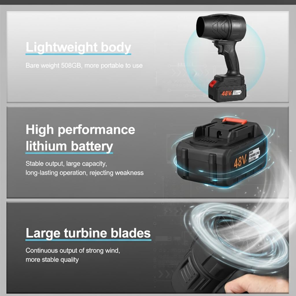 Ahuja International Electric Air Leaf Blower, Handheld Jet Blowers, Lightweight Cordless Power Air Duster, Storm Industries Jet Blowers, Violent Turbofan with Battery and Charger , Black Pack of 1