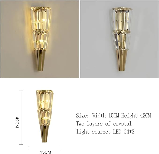 Ahuja International Led Crystal Big Mashal Modern Gold Metal Wall Light