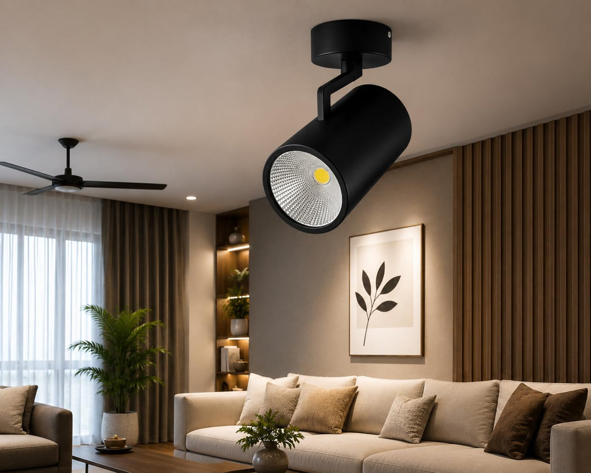 AHUJA INTERNATIONAL 50W COB Wall Spot Light for Home 360° Adjustable Rotatable Focus Track Light Cylindrical Wall Mounted Spotlight for Bedroom Display, Black Body 2-Year Warranty , Pack of 1