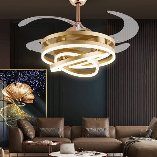 Ahuja international  Invisible Golden Rings Ceiling Fan Chandelier with Remote Control Retractable ABS Blades