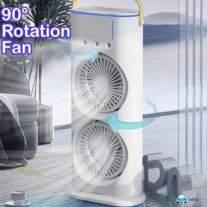Ahuja International Mini Air Cooler, USB Desk Fan, Personal Evaporative Cooler with 7 Colors Light, 1/2/3 H Timer, 3 Wind Speeds and 3 Spray Modes for Office, Home, Travel Mini Fan