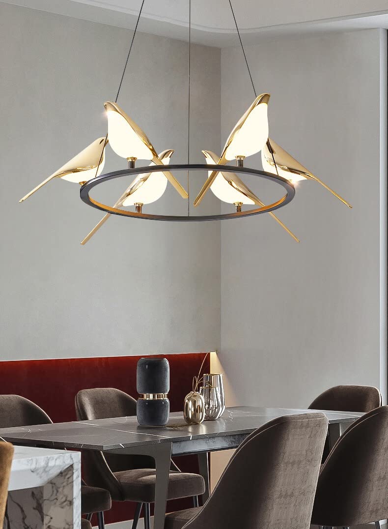 AHUJA INTERNATIONAL LED 5-LIGHT BIRD GOLD HANGING PENDANT CEILING LIGHT - WARM WHITE