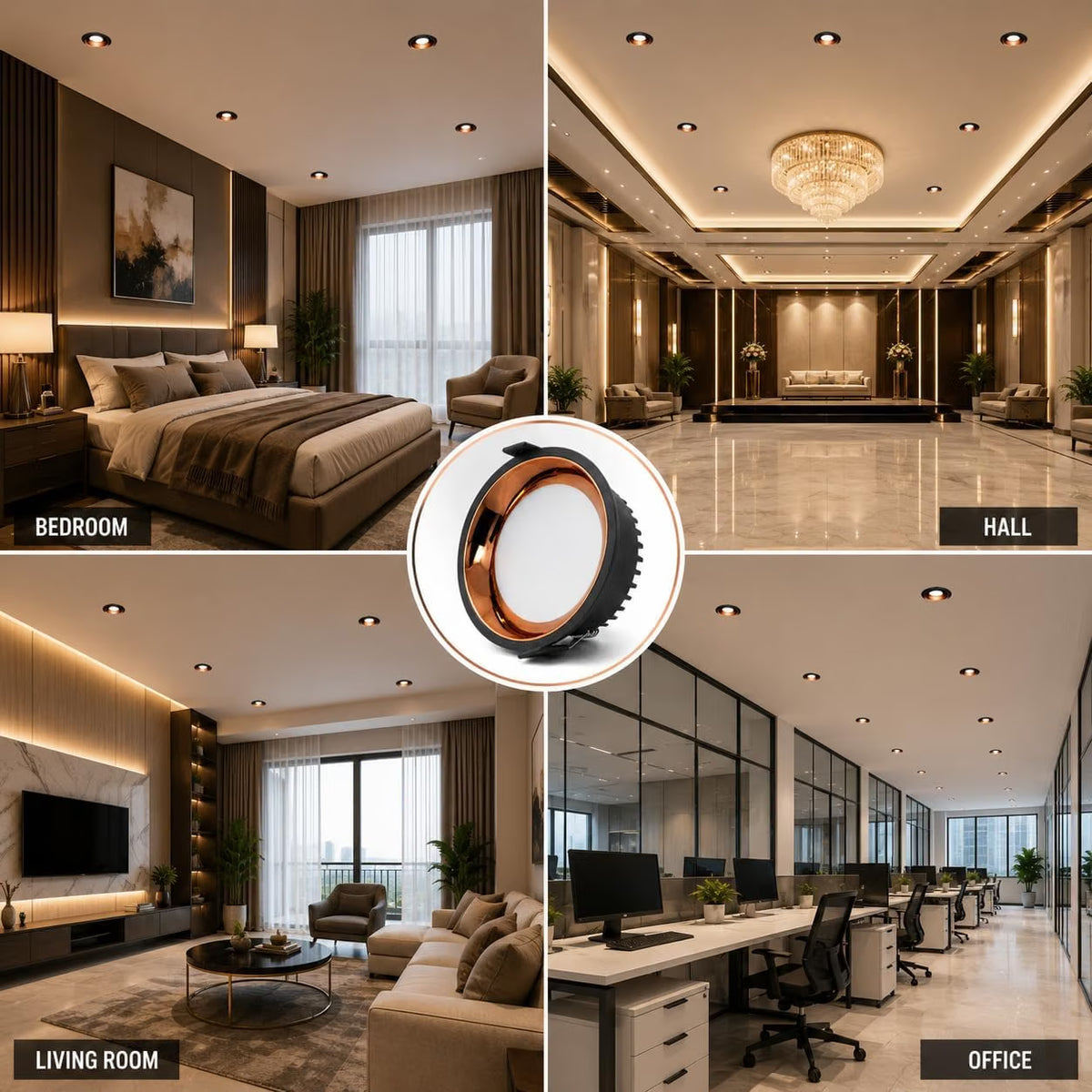 AHUJA INTERNATIONAL Round Recessed Panel Ceiling Fall Light Energy Efficient Downlight for Home & Office Flush Mount 2 Year Warranty Black + Rosegold 95 mm Cutout 12 Watts , Pack of 1
