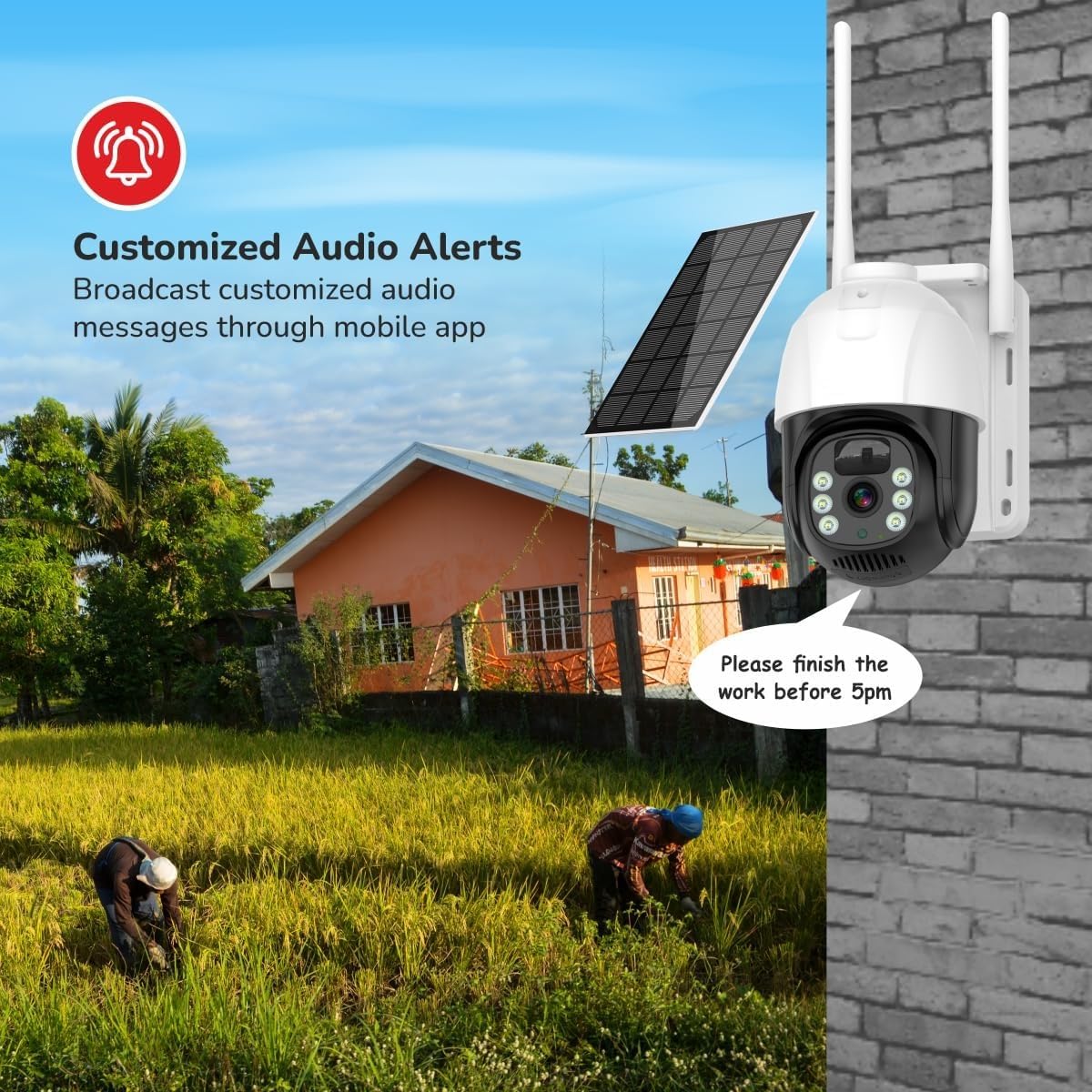 Ahuja International EYE Single Solar CCTV Camera 5MP HD 4G/5G SIM Supported Wireless Security Solar Panel Powered 360° PTZ Rotation Human Detection 2-Way Audio V380 Pro App IP66 Waterproof 256GB