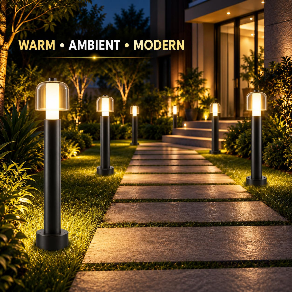 AHUJA INTERNATIONAL 12W Bollard Light 2 Feet Outdoor Garden Pathway Light Warm White Decorative Post Light for Lawn, Walkway, Driveway & Landscape IP65 Weather Resistant (2-Year Warranty)