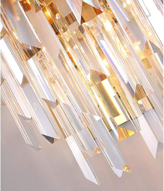 Ahuja International Postmodern Crystal Wall Lamp with 3 Tiered Clear Crystal,Golden Mirror Stainless Steel Wall Light