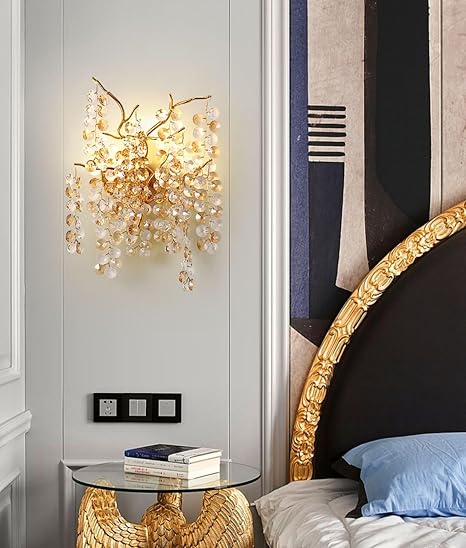 Ahuja International  Led Glass Waterdrop Crystal Gold Metal Wall Light