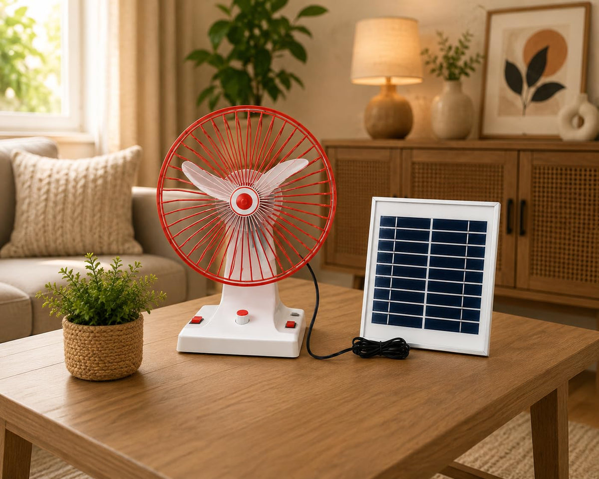 AHUJA INTERNATIONAL Super Fan Solar Rechargeable Table Fan with Solar Panel 3-Blade Ultra High-Speed Portable Fan USB Up to 6 Hours Backup Indoor Outdoor Travel Camping Emergency Use Pack of 1