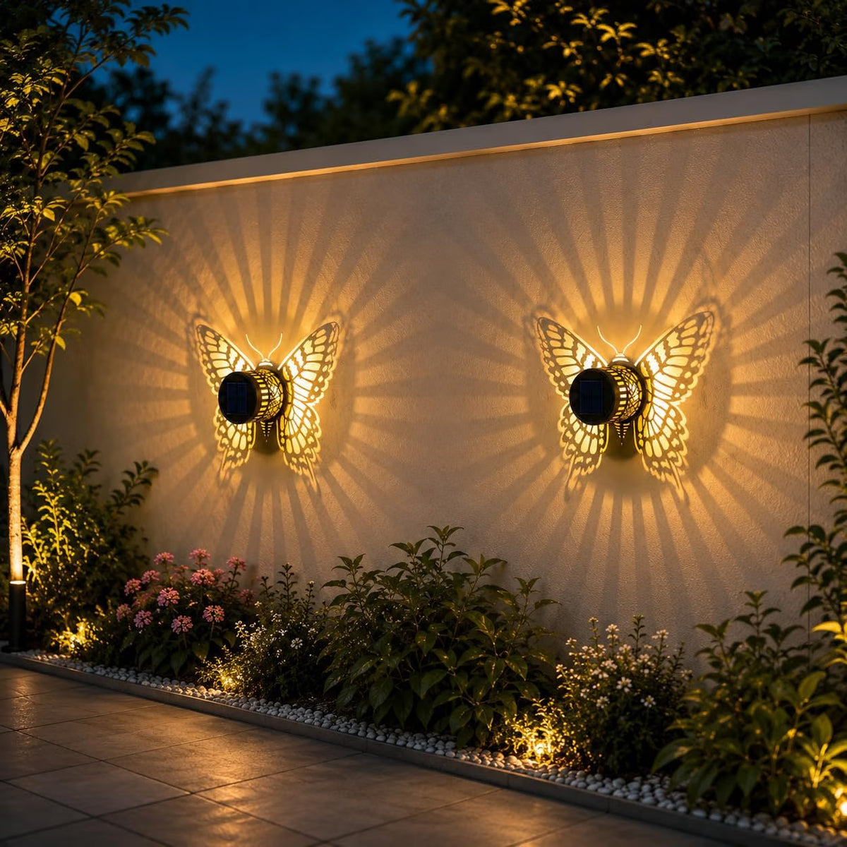 AHUJA INTERNATIONAL Solar Butterfly Garden Wall Light, Outdoor Waterproof Decorative Lamp, Solar Powered Auto Dusk to Dawn Light for Garden, Balcony, Fence & Pathway