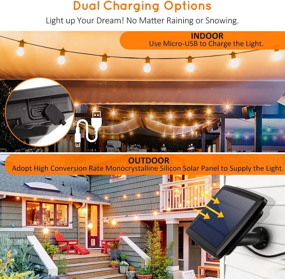 Ahuja international Solar String Light 5 Meter 10 Holder with 10 Bulb Outdoor Waterproof Patio Lights Solar Powered Edison Bulbs Warm White Outdoor String Lights for Garden, Backyard, Porch, Balcony