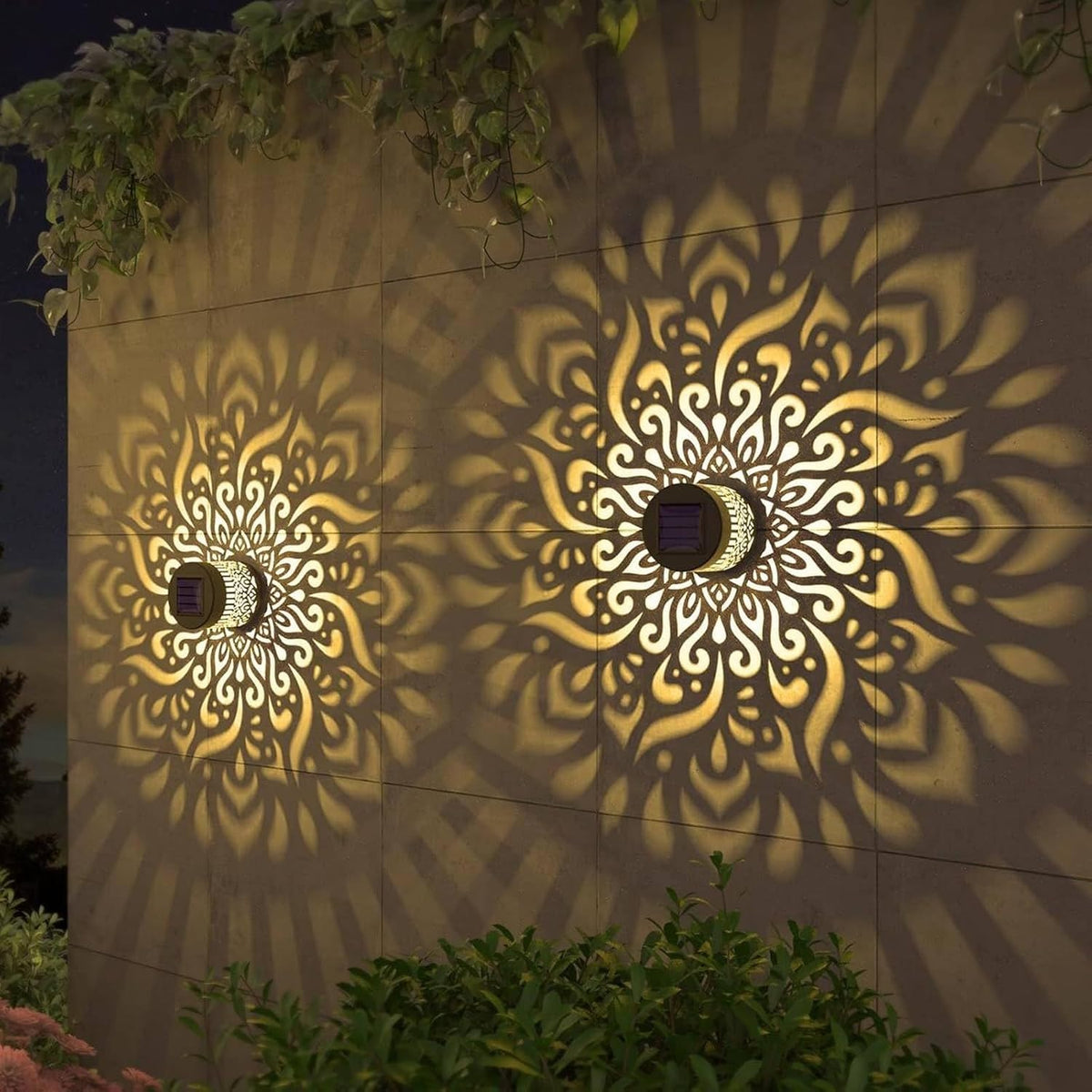AHUJA INTERNATIONAL Solar Mandala Light Fixture with Intricate Mandala Design, Electric Plus Solar Powered Outdoor/Indoor Lamp for Boundary, Balcony, Entrance & Pathway Light Warm White  Pack of 1