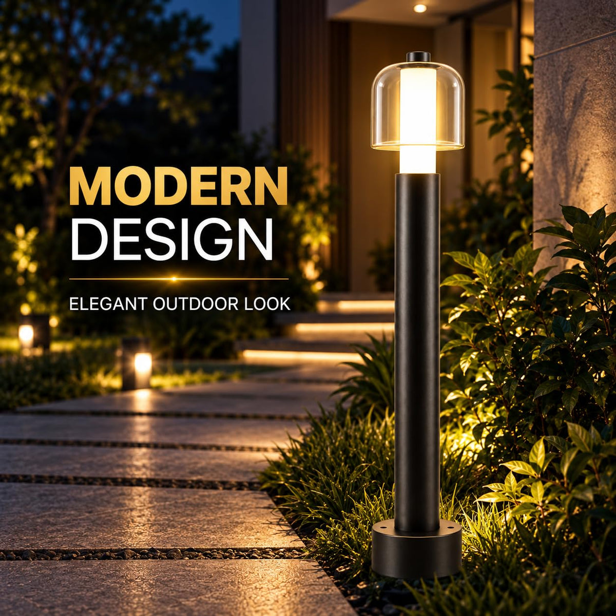 AHUJA INTERNATIONAL 12W Bollard Light 2 Feet Outdoor Garden Pathway Light Warm White Decorative Post Light for Lawn, Walkway, Driveway & Landscape IP65 Weather Resistant (2-Year Warranty)