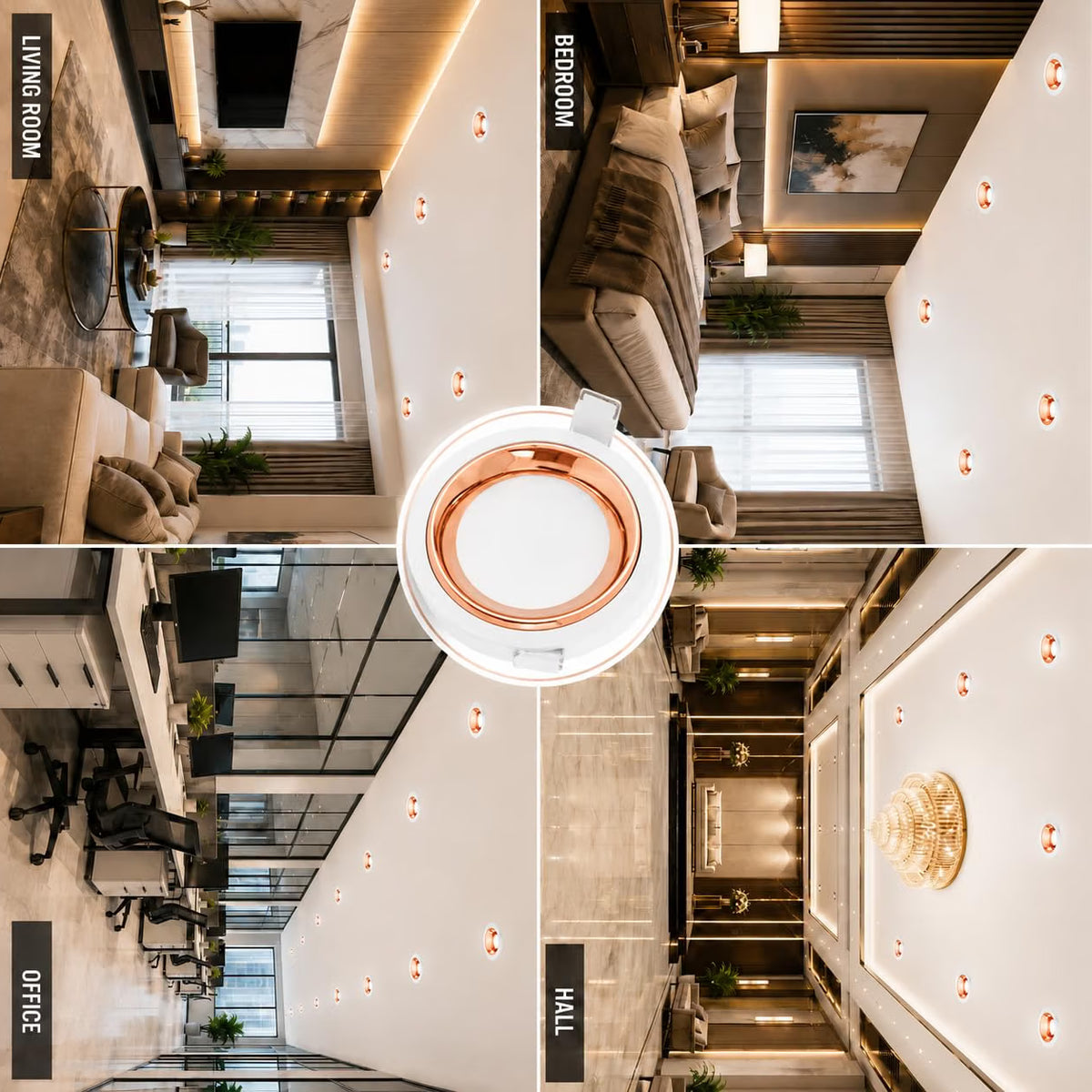 AHUJA INTERNATIONAL Round Recessed Panel Ceiling Fall Light Energy Efficient Downlight for Home & Office Flush Mount 2 Year Warranty White + Rosegold  95 mm Cutout 12 Watts , Pack of 1