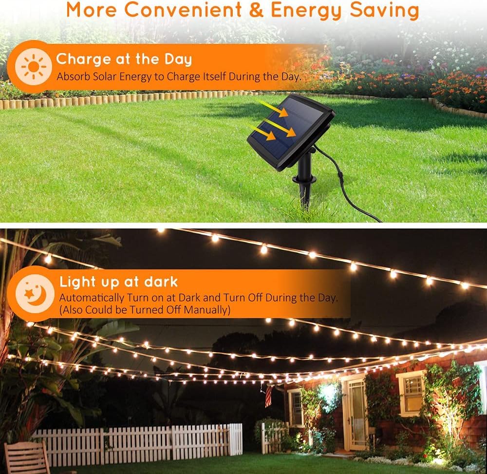 Ahuja international Solar String Light 5 Meter 10 Holder with 10 Bulb Outdoor Waterproof Patio Lights Solar Powered Edison Bulbs Warm White Outdoor String Lights for Garden, Backyard, Porch, Balcony