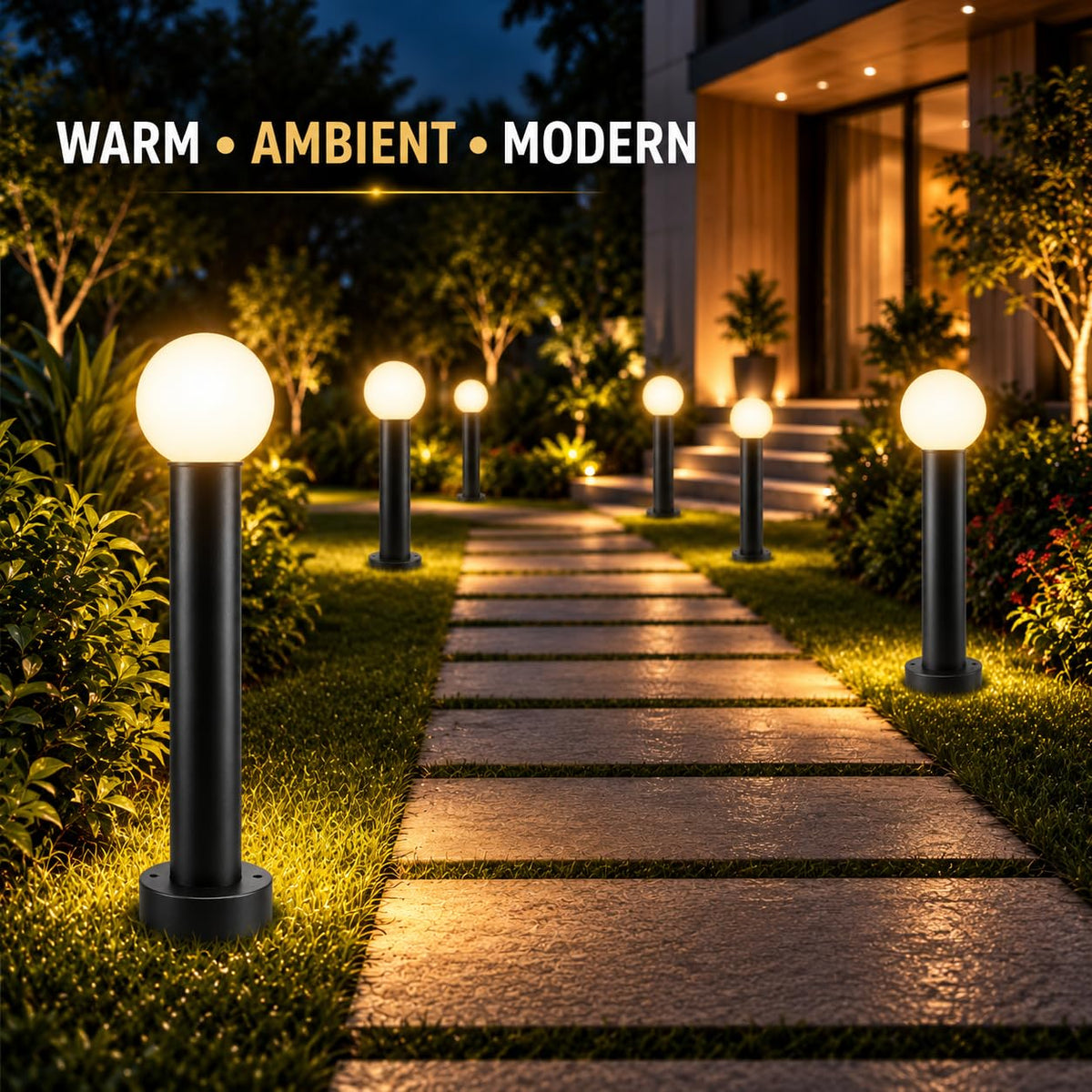 AHUJA INTERNATIONAL 12W Bollard Light 2 Feet Outdoor Garden Pathway Light Warm White Decorative Post Light for Lawn, Walkway, Driveway & Landscape IP65 Weather Resistant (2-Year Warranty)