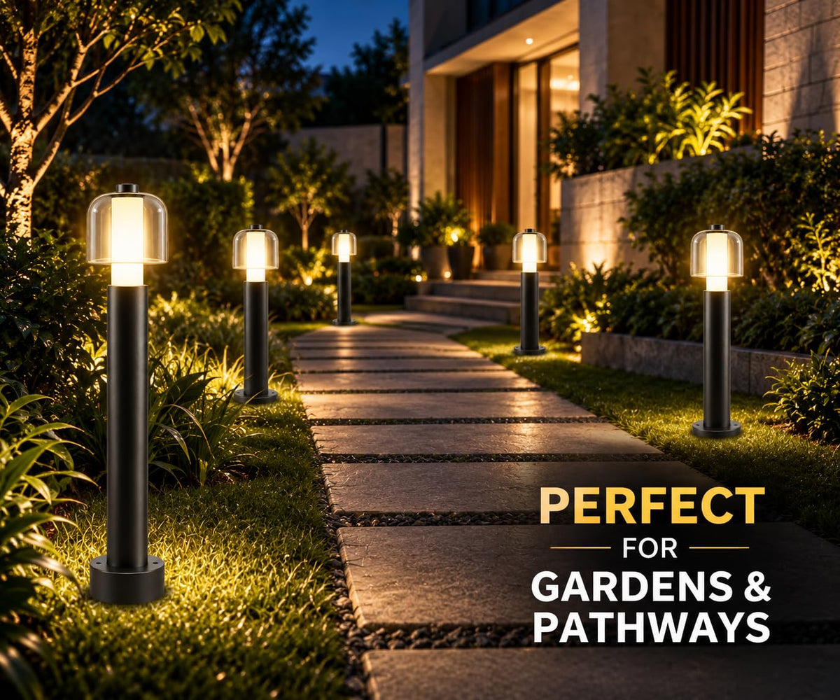 AHUJA INTERNATIONAL 12W Bollard Light 2 Feet Outdoor Garden Pathway Light Warm White Decorative Post Light for Lawn, Walkway, Driveway & Landscape IP65 Weather Resistant (2-Year Warranty)