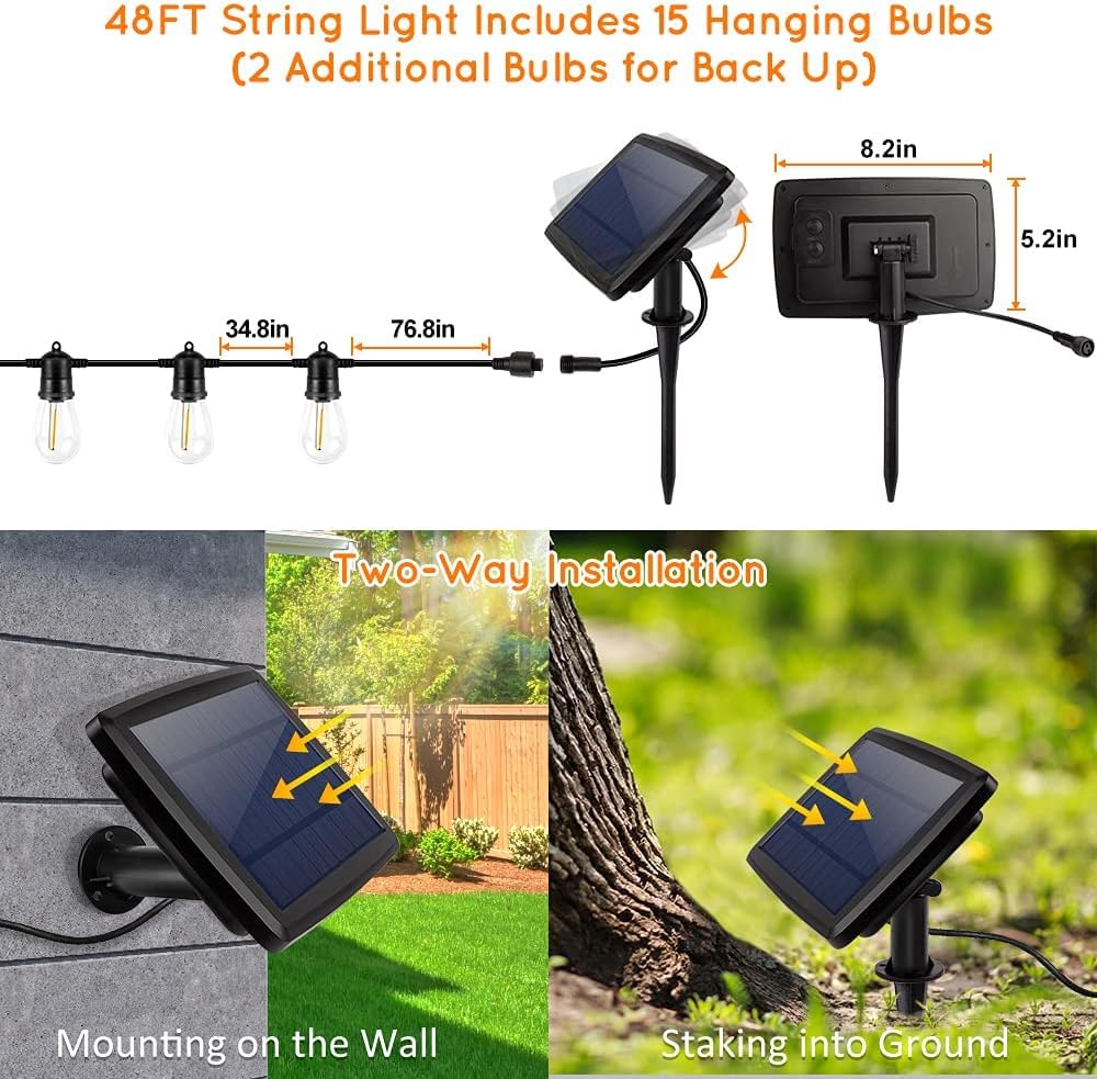 Ahuja international Solar String Light 5 Meter 10 Holder with 10 Bulb Outdoor Waterproof Patio Lights Solar Powered Edison Bulbs Warm White Outdoor String Lights for Garden, Backyard, Porch, Balcony