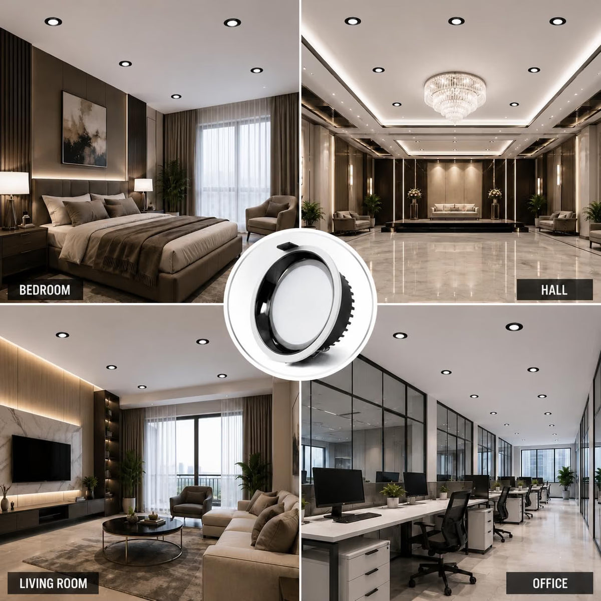AHUJA INTERNATIONAL Round Recessed Panel Ceiling Fall Light Energy Efficient Downlight for Home & Office Flush Mount 2 Year Warranty White + Black 125 mm Cutout 18 Watts , Pack of 1