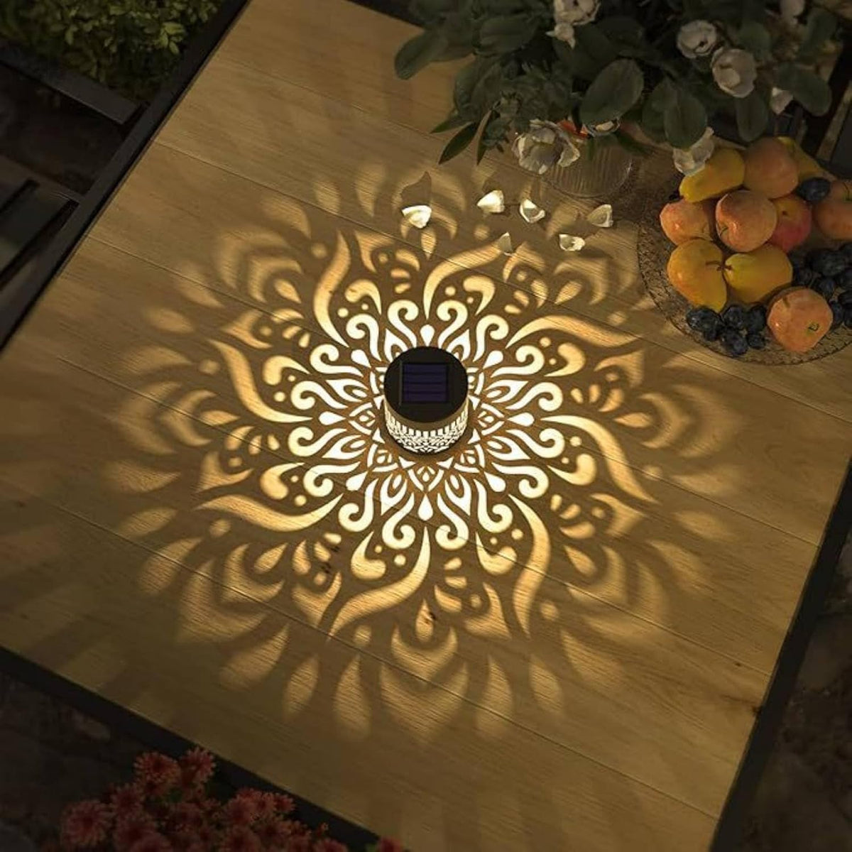 AHUJA INTERNATIONAL Solar Mandala Light Fixture with Intricate Mandala Design, Electric Plus Solar Powered Outdoor/Indoor Lamp for Boundary, Balcony, Entrance & Pathway Light Warm White  Pack of 1