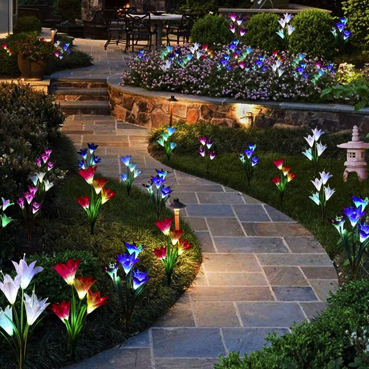 Ahuja International Lilly flowers, Waterproof Decorative with Stake for Outdoor Yard Pathway Outside Patio Lawn
