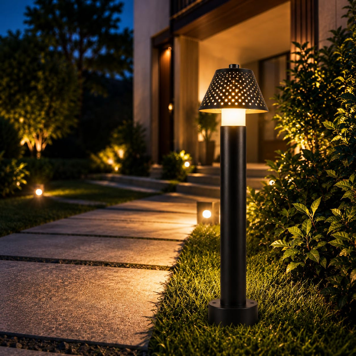AHUJA INTERNATIONAL 12W Bollard Light 2 Feet Outdoor Garden Pathway Light Warm White Decorative Post Light for Lawn, Walkway, Driveway & Landscape IP65 Weather Resistant (2-Year Warranty)