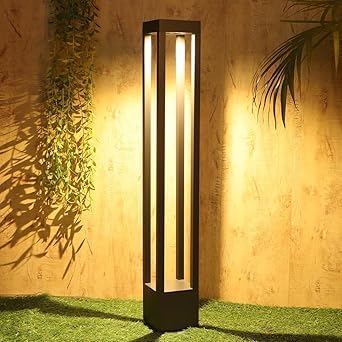 AHUJA INTERNATIONAL Modern Sleek Rectangular 2ft Bollard Garden Light Black Outdoor Post Light Ip65 Household Waterproof Pole Lantern Lamp Pillar Warm White,Garden Light (2 Year Warranty)