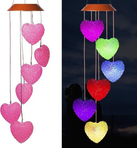 Ahuja International Solar Powered Wind Chime Heart,6 Hearts, Waterproof Outdoor Decorative Romantic Light for Garden,Patio, Porch (Heart)