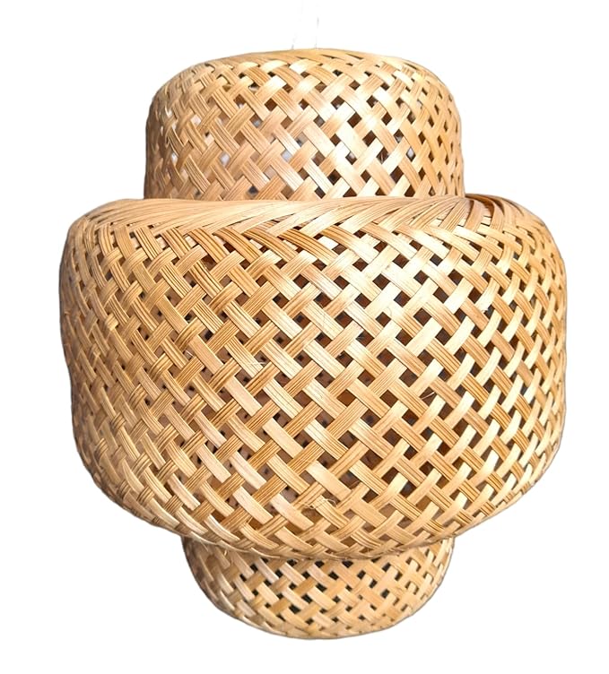 AHUJA  INTERNATIONAL Woven Bamboo Pendant Light Creative Lamp Retro Style Modern Design Beige