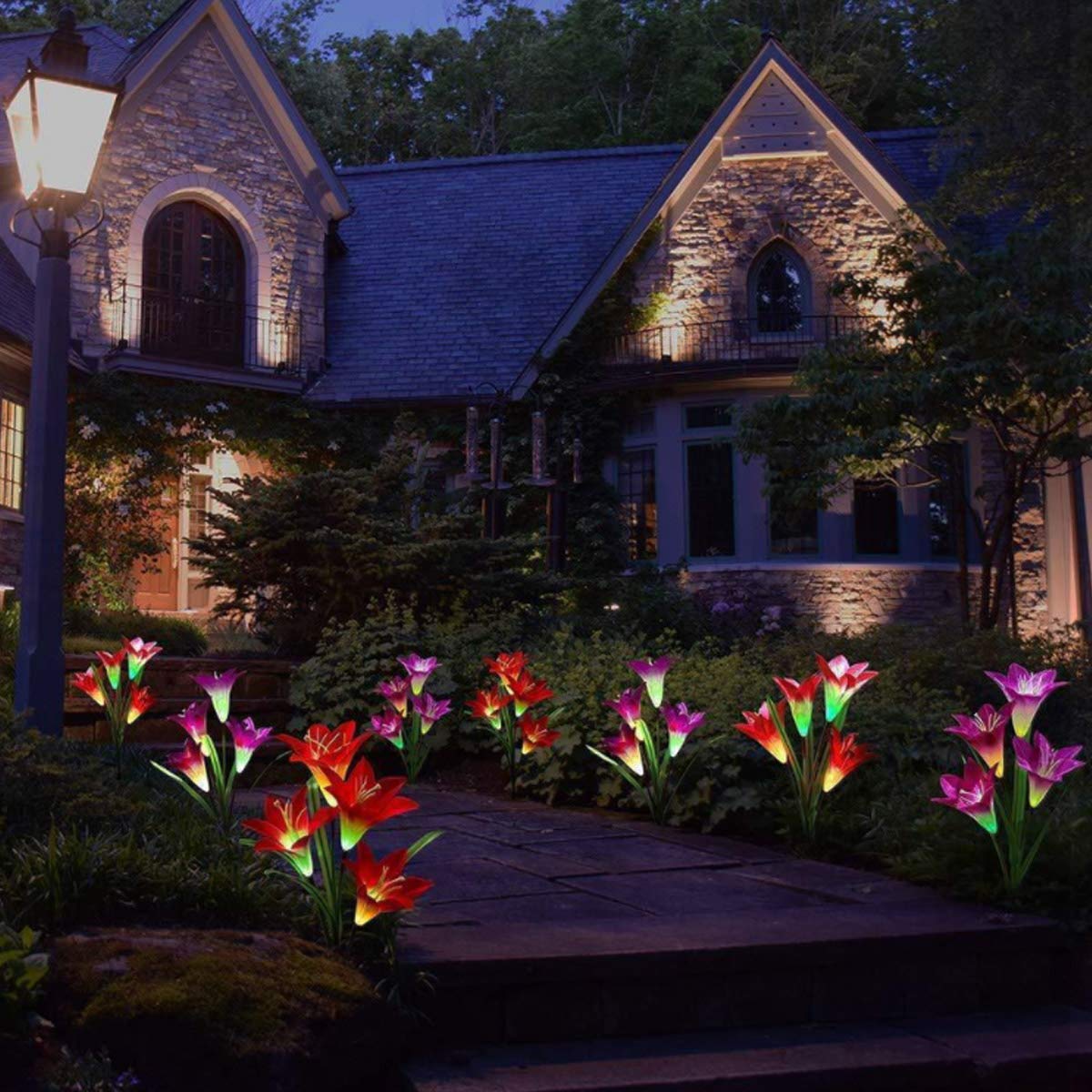 Ahuja International Lilly flowers, Waterproof Decorative with Stake for Outdoor Yard Pathway Outside Patio Lawn