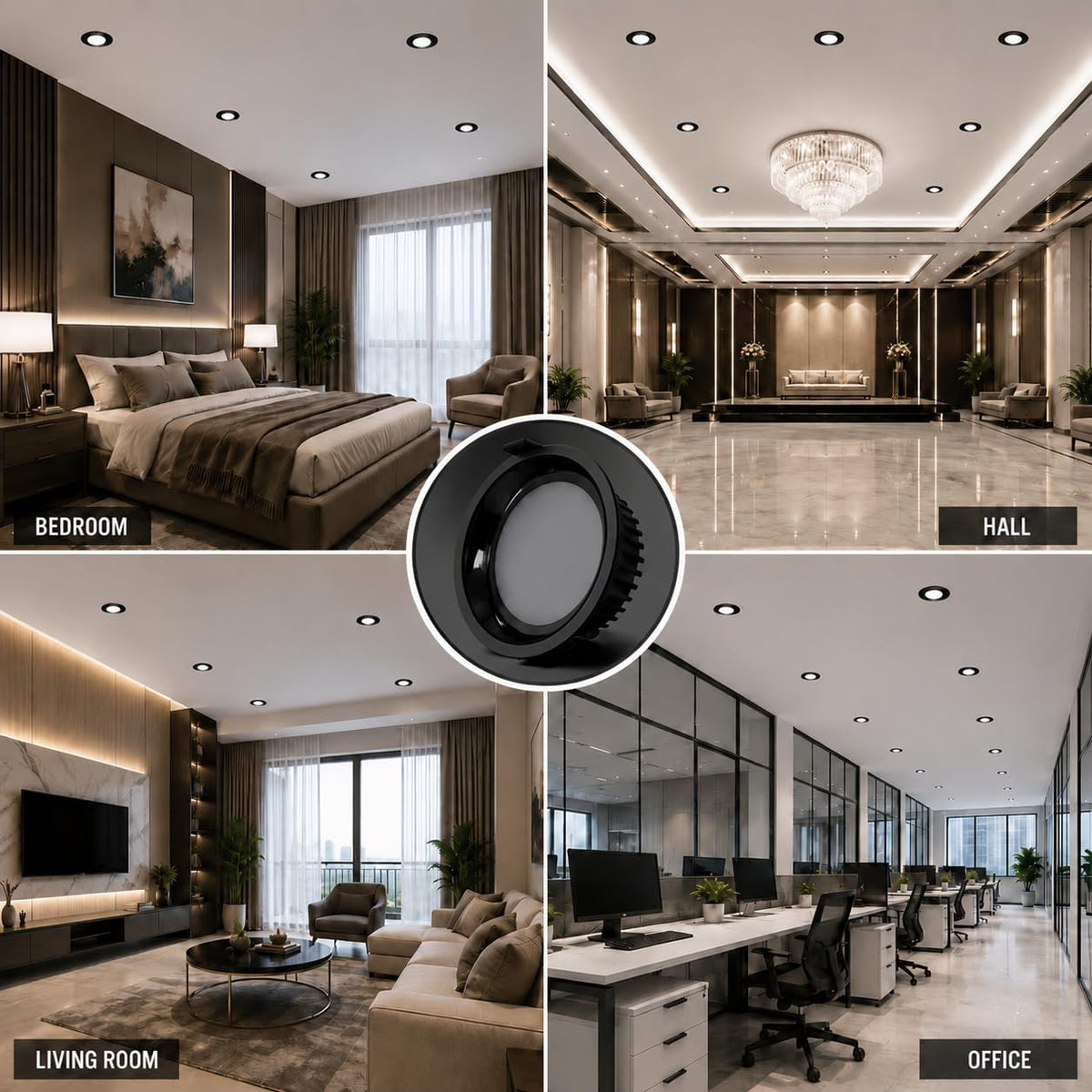 AHUJA INTERNATIONAL Round Recessed Panel Ceiling Fall Light Energy Efficient Downlight for Home & Office Flush Mount 2 Year Warranty Black + Black 95 mm Cutout 12 Watts , Pack of 1