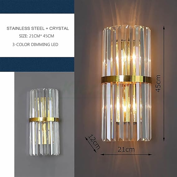 Ahuja International Luxury Crystal Copper Wall Lamp Modern Style Wall Sconces with Brass Base