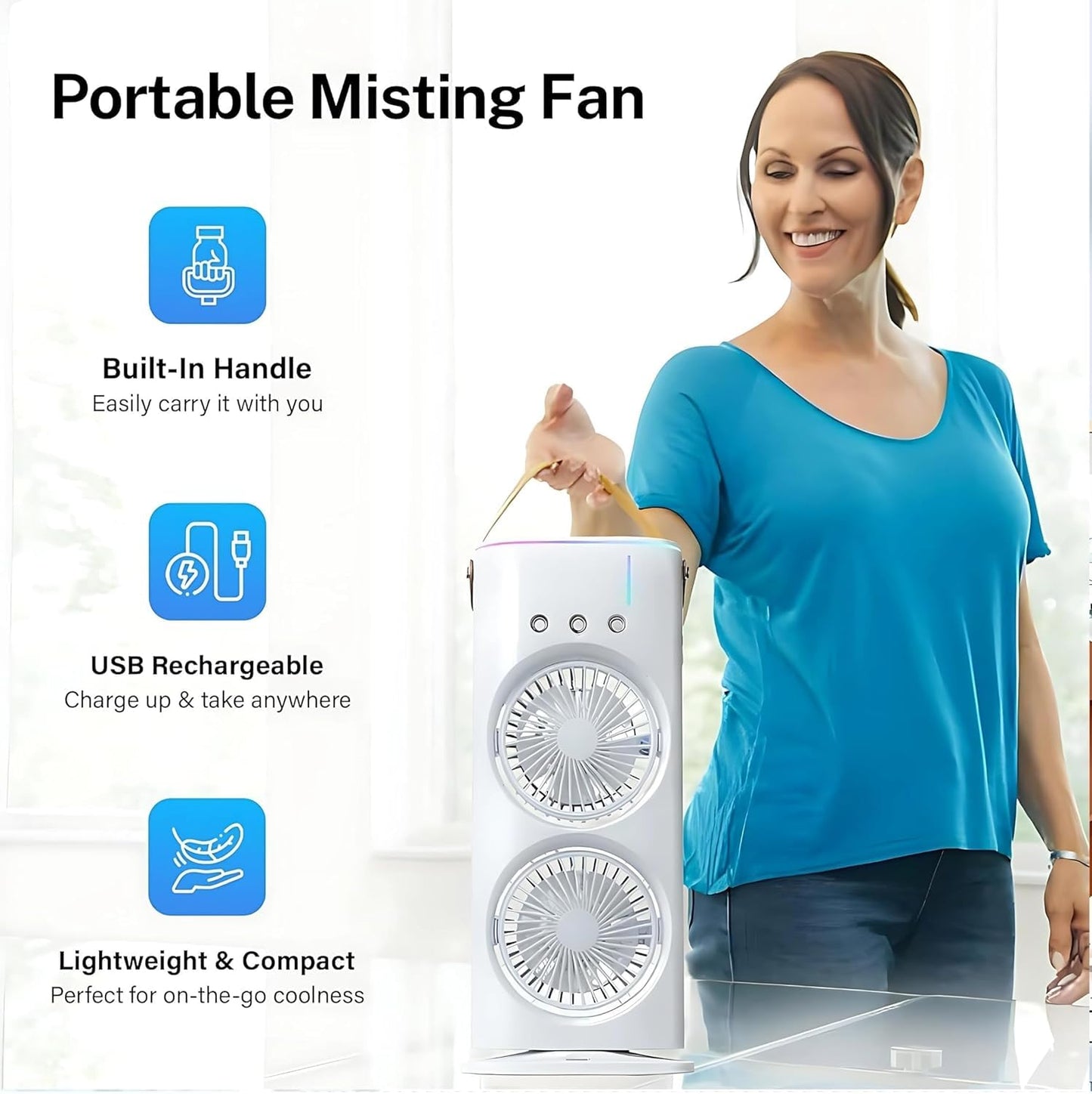 Ahuja International Mini Air Cooler, USB Desk Fan, Personal Evaporative Cooler with 7 Colors Light, 1/2/3 H Timer, 3 Wind Speeds and 3 Spray Modes for Office, Home, Travel Mini Fan