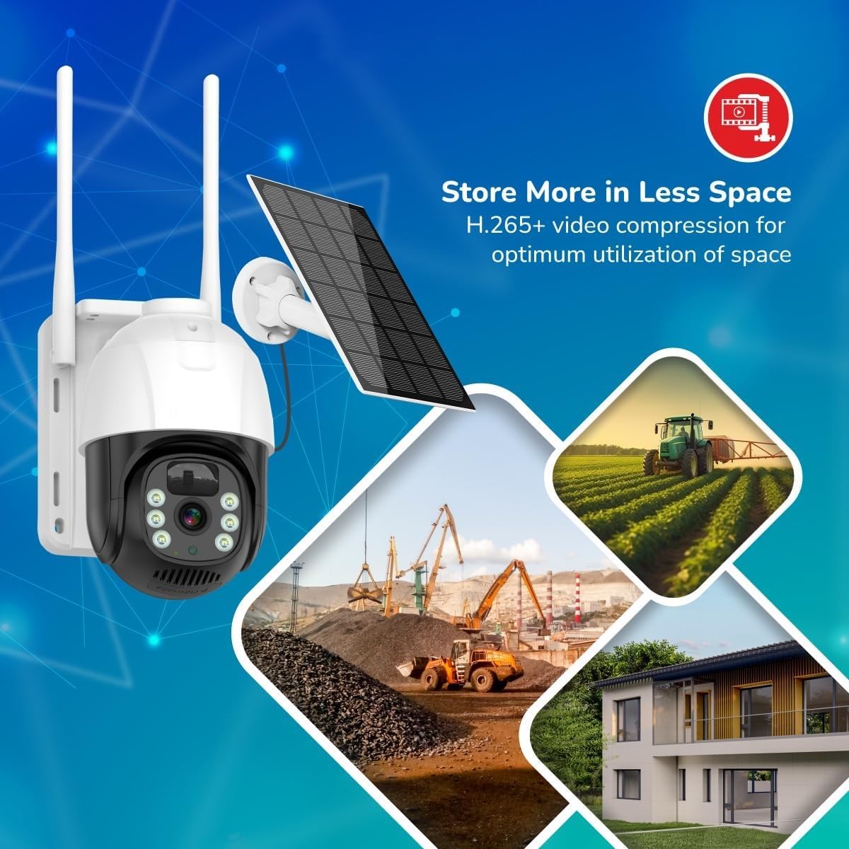 Ahuja International EYE Single Solar CCTV Camera 5MP HD 4G/5G SIM Supported Wireless Security Solar Panel Powered 360° PTZ Rotation Human Detection 2-Way Audio V380 Pro App IP66 Waterproof 256GB